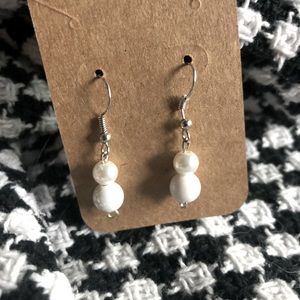 Handmade white pearl bead earrings